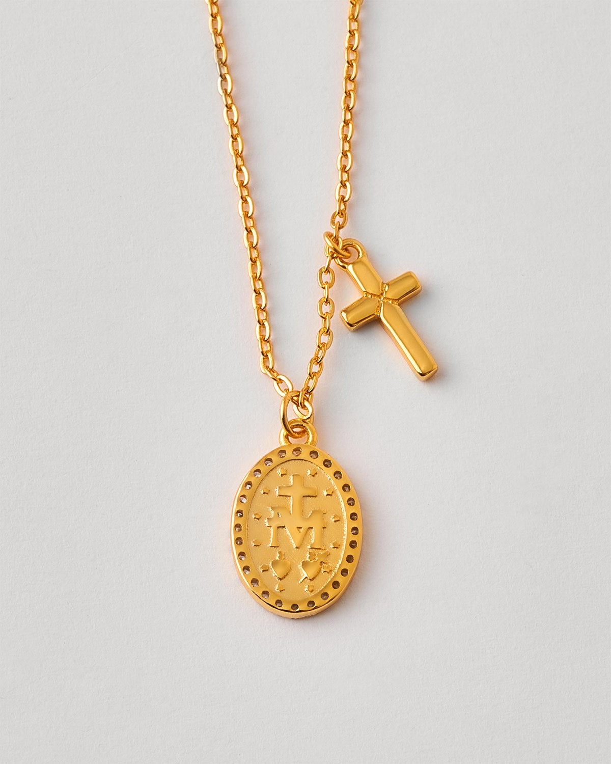 Collar virgen milagrosa y cruz