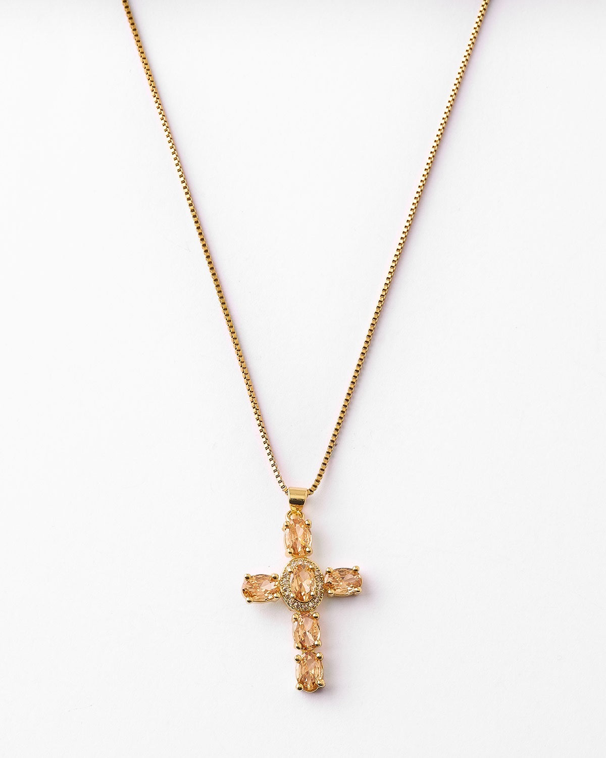 Collar Cruz con Circonitas Champagne