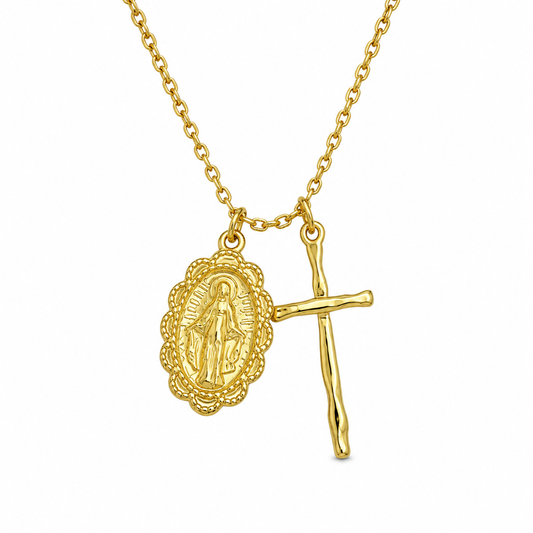 Collar virgen milagrosa y cruz
