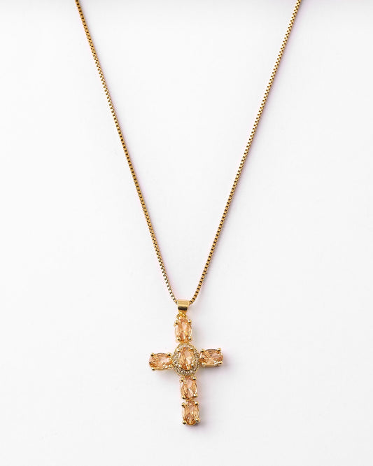 Collar Cruz con Circonitas Champagne